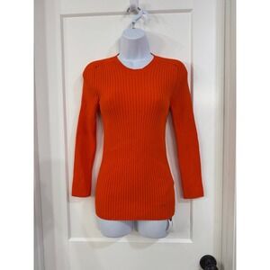 Gucci Women's Ribbed Knit Long Sleeve Pullover‎ Viscose Sweater Orange Size S